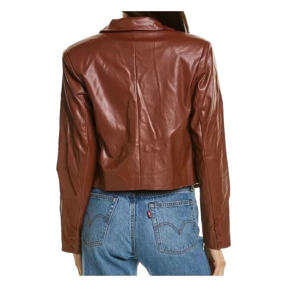 NWT Area Stars Brown Faux‎ Leather Double-Breasted Cropped Blazer Jacket - Picture 10 of 12